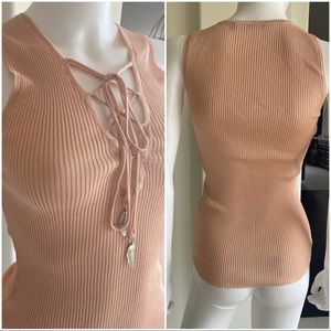 ROBERTO CAVALLI: Light Pink lace up top, Size: 40